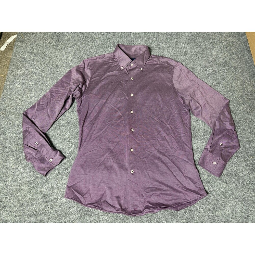 David Donahue Dress Shirt Mens M 15.5 Purple Geometric Button-Down Cotton LS